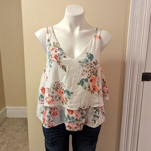 Karlie white with pastel flowers speghetti straps tank top size Small